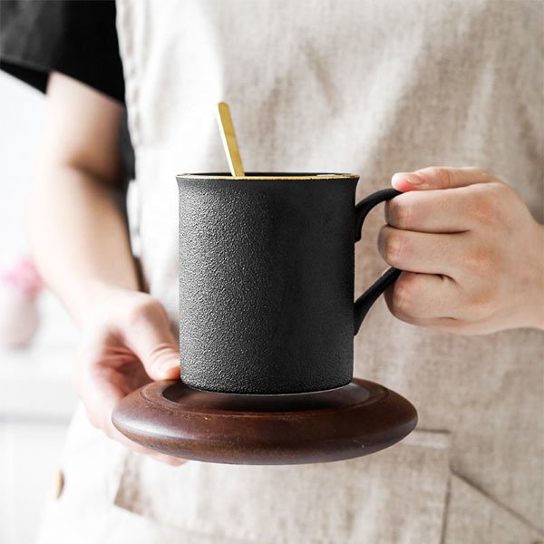 300ml古典陶瓷馬克杯-附木盤+湯匙