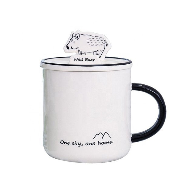 350ml動物陶瓷馬克杯-附手機架杯蓋