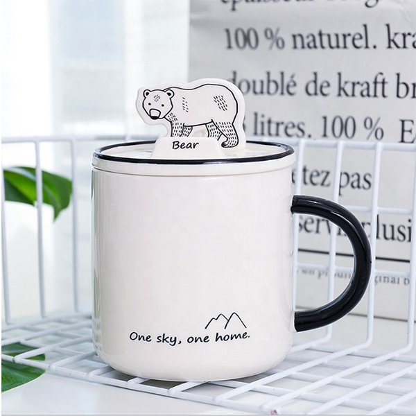 350ml動物陶瓷馬克杯-附手機架杯蓋