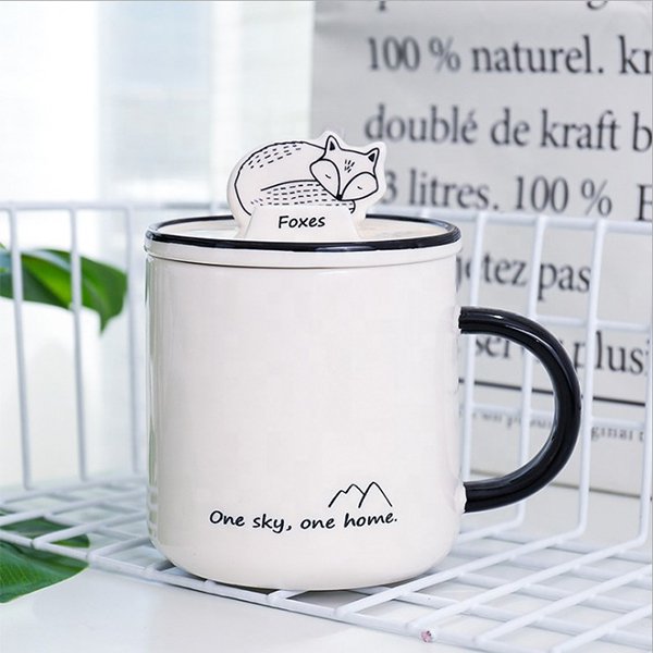 350ml動物陶瓷馬克杯-附手機架杯蓋