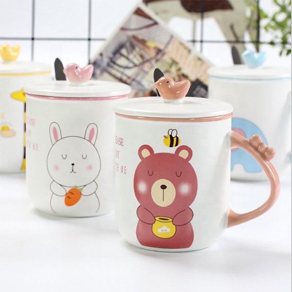 400ml3D動物陶瓷馬克杯-附杯蓋