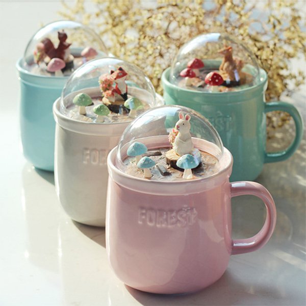 400ml玻璃罩動物陶瓷馬克杯-附杯蓋