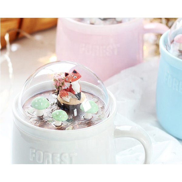 400ml玻璃罩動物陶瓷馬克杯-附杯蓋