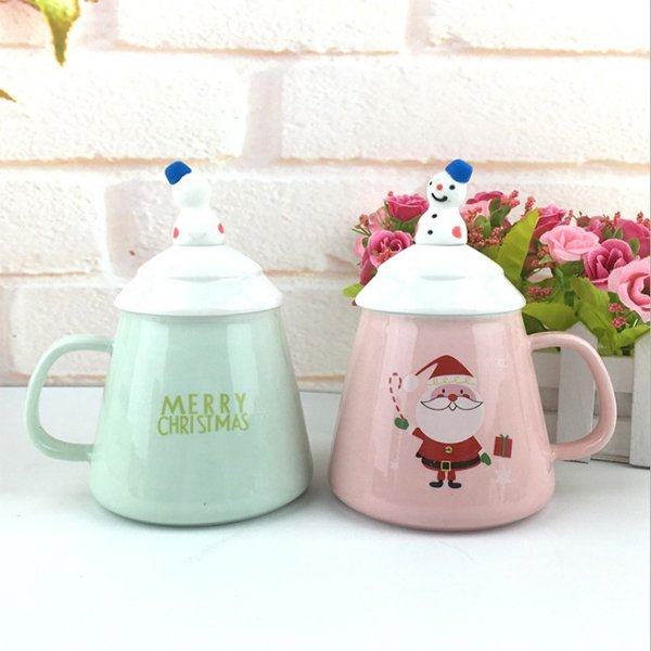 350ml雪人陶瓷馬克杯-附蓋子湯匙