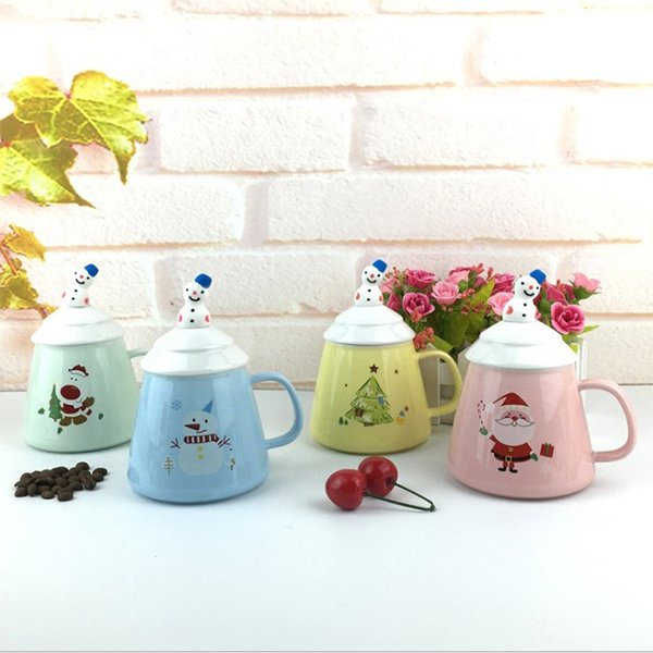 350ml雪人陶瓷馬克杯-附蓋子湯匙