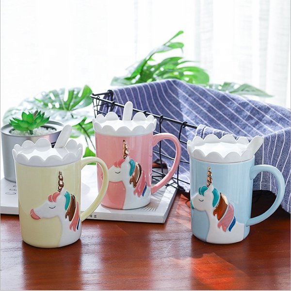 350ml獨角獸陶瓷馬克杯-附蓋子湯匙