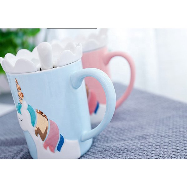 350ml獨角獸陶瓷馬克杯-附蓋子湯匙