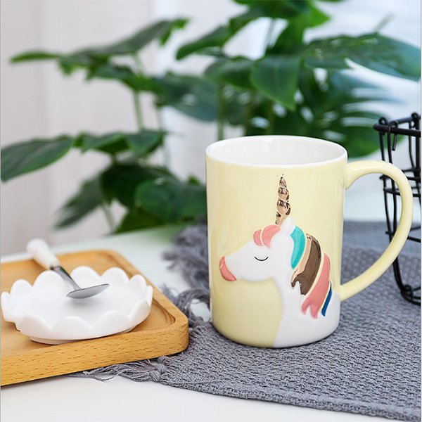 350ml獨角獸陶瓷馬克杯-附蓋子湯匙