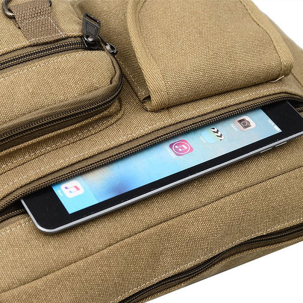 多夾層休閒斜跨包-帆布單肩包