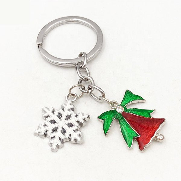 金屬軟琺瑯多色小鈴鐺雪花鑰匙圈