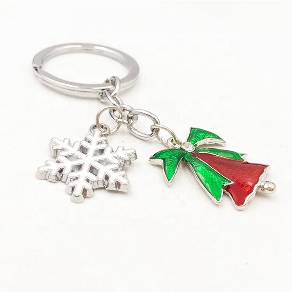金屬軟琺瑯多色小鈴鐺雪花鑰匙圈