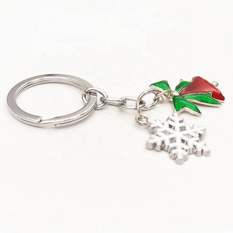 金屬軟琺瑯多色小鈴鐺雪花鑰匙圈