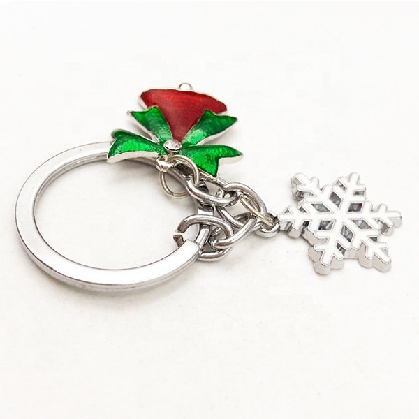 金屬軟琺瑯多色小鈴鐺雪花鑰匙圈