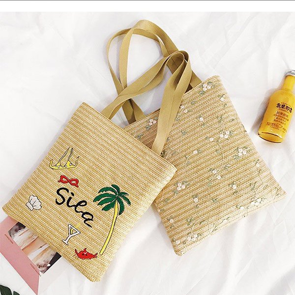 草編刺繡沙灘包