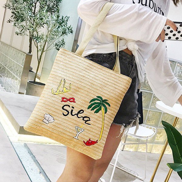 草編刺繡沙灘包