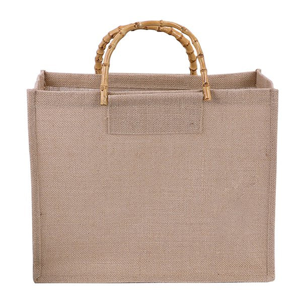 竹提把天然黃麻購物袋