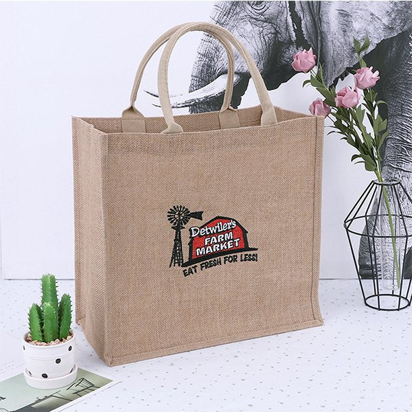 竹提把天然黃麻購物袋