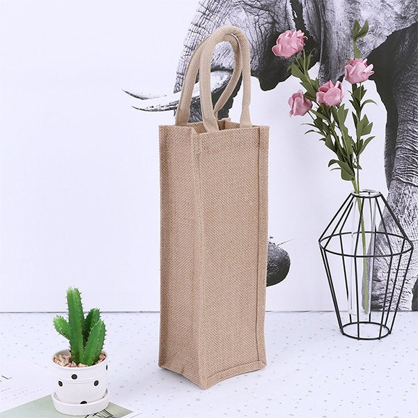 竹提把天然黃麻購物袋