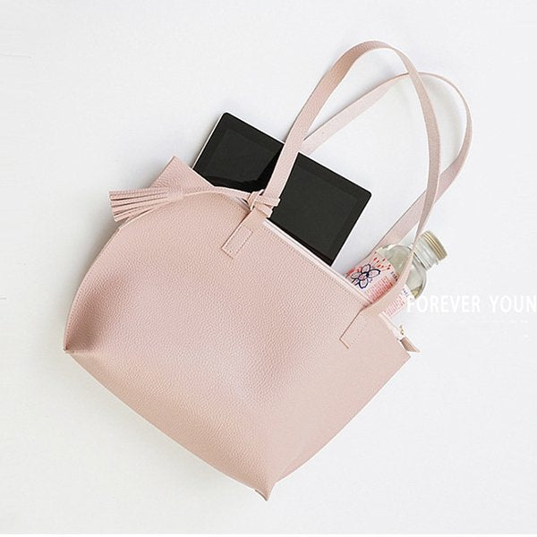 簡約大容量可愛購物手提肩背包