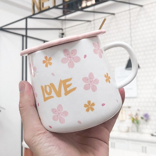 480ml花朵造型陶瓷馬克杯
