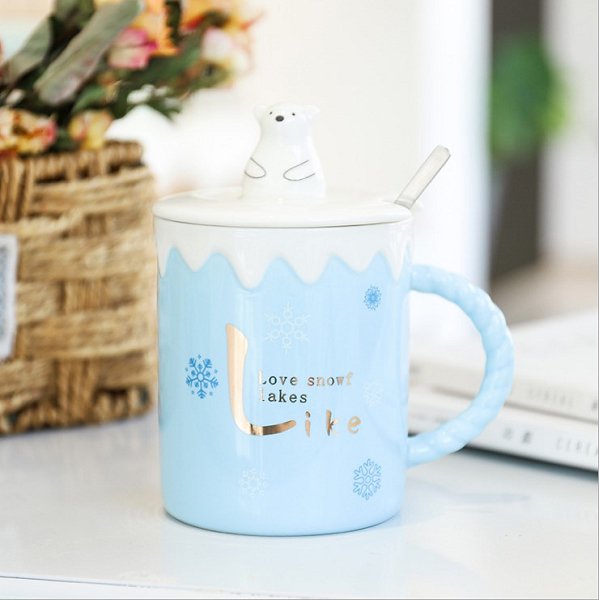 480ml北極熊陶瓷馬克杯-附蓋子湯匙