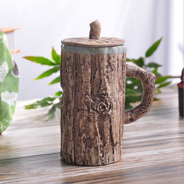 300ml樹木造型陶瓷馬克杯-附蓋子