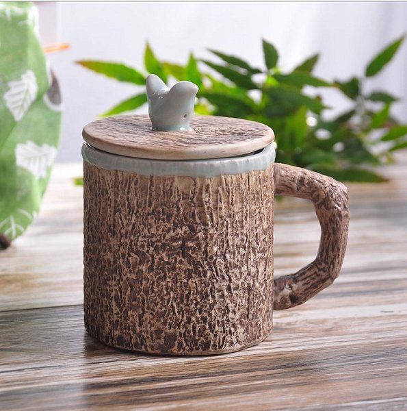 300ml樹木造型陶瓷馬克杯-附蓋子