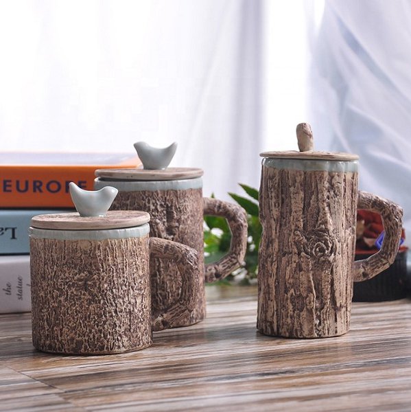300ml樹木造型陶瓷馬克杯-附蓋子