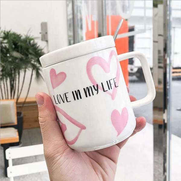 400ml簡約風陶瓷馬克杯-附蓋子湯匙