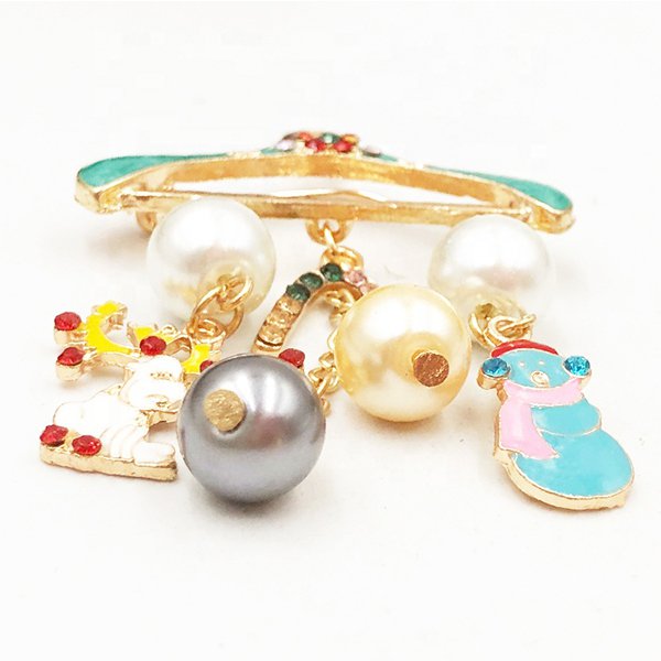 迷你衣架珍珠麋鹿雪人翻領別針