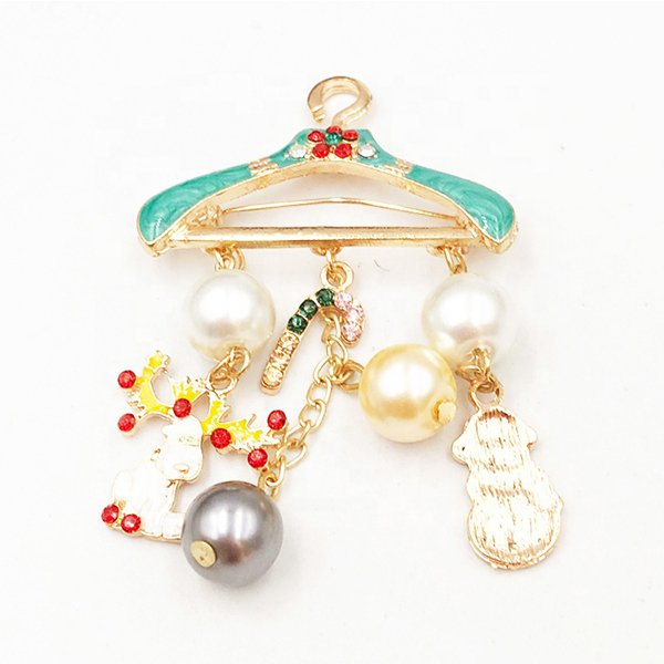迷你衣架珍珠麋鹿雪人翻領別針