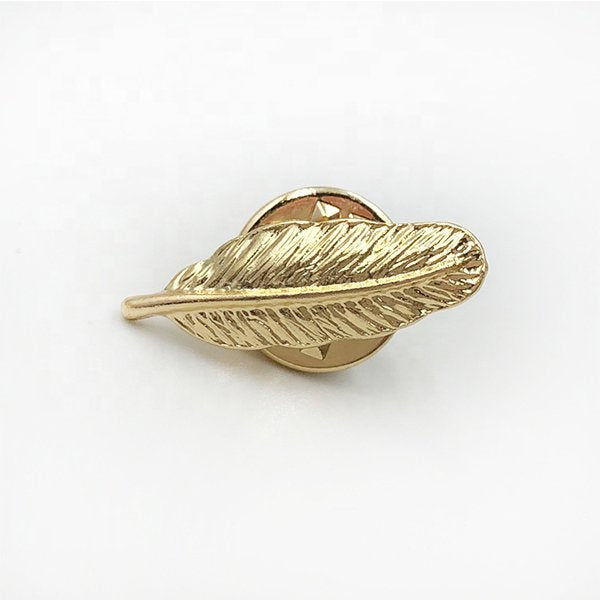 金屬金羽毛形狀別針胸章