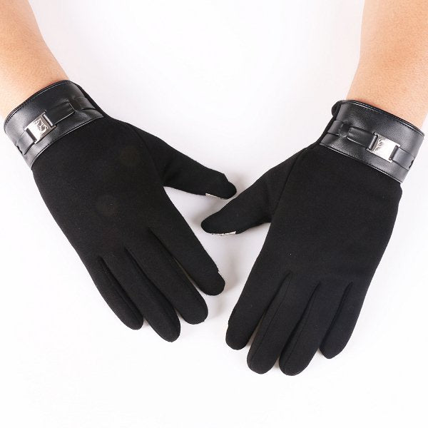 絲絨皮扣手套-男用款/絨毛加厚