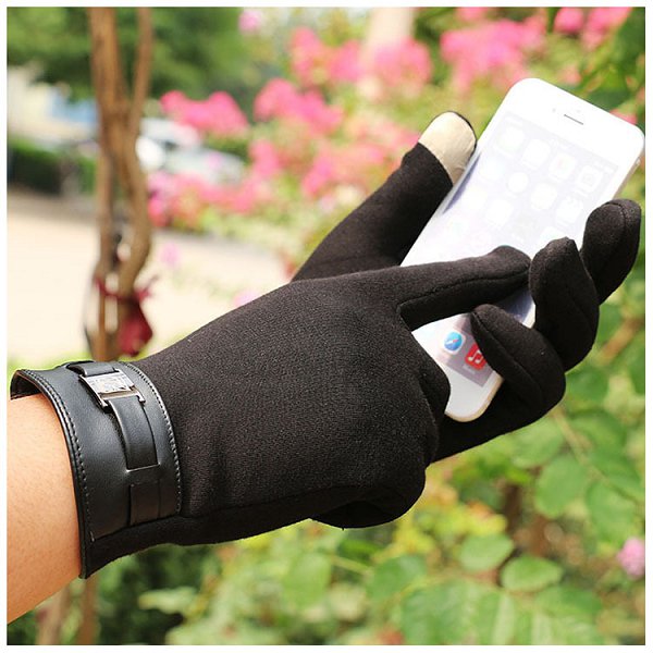 絲絨皮扣手套-男用款/絨毛加厚