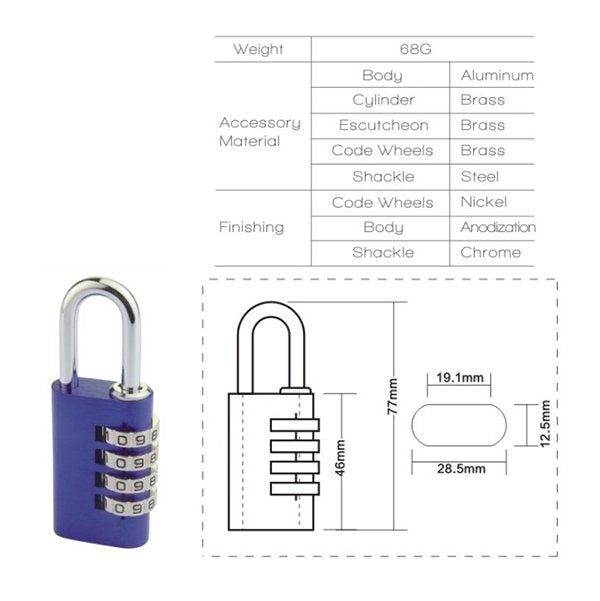四位碼鋁合金掛鎖
