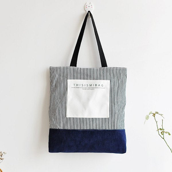 燈芯絨拼接帆布袋-簡約單肩包