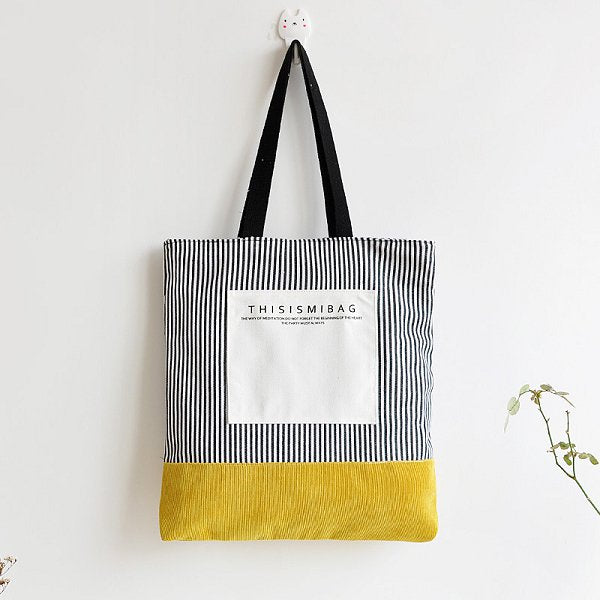 燈芯絨拼接帆布袋-簡約單肩包