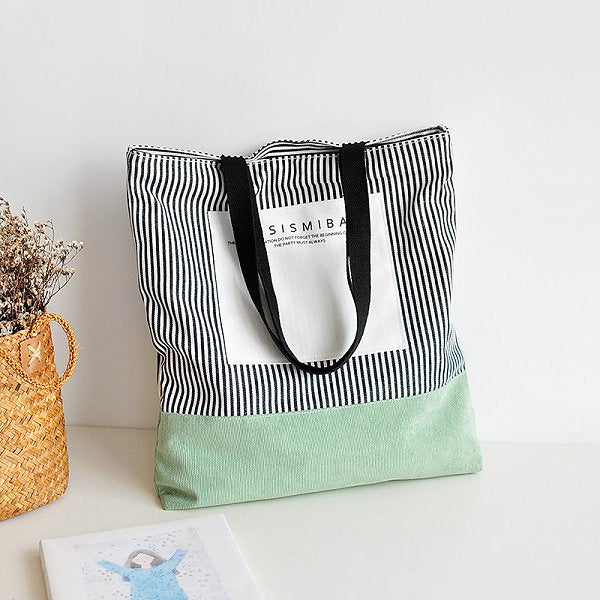 燈芯絨拼接帆布袋-簡約單肩包