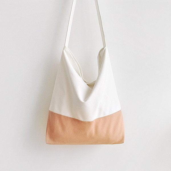 雙色拼接帆布袋-簡約單肩包