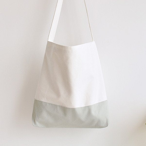 雙色拼接帆布袋-簡約單肩包
