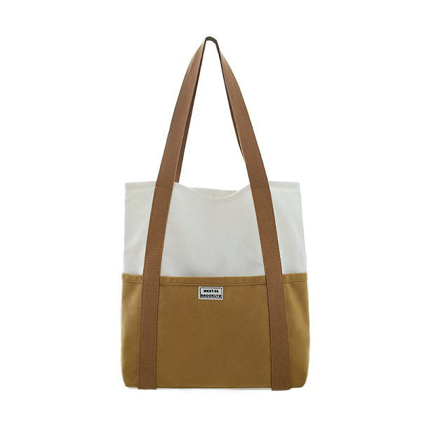 雙色拼接長提把帆布袋-簡約單肩包