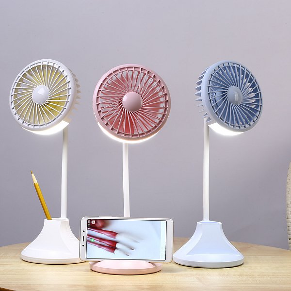 桌燈式風扇-LED檯燈筆盒手機架