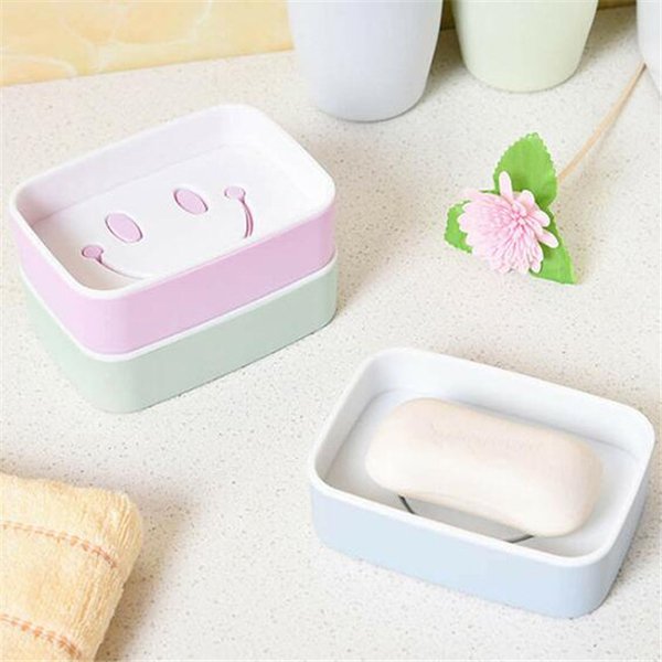 桌上型雙層塑料肥皂盒-笑臉長方形