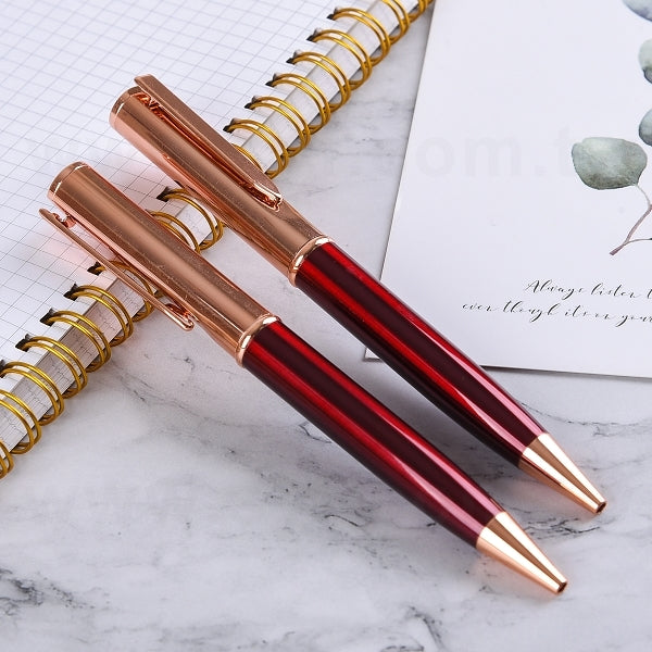 高品質玫瑰金旋轉式金屬筆