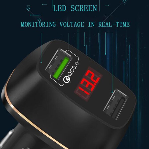 電壓顯示款-雙USB車充-QC3.0快充