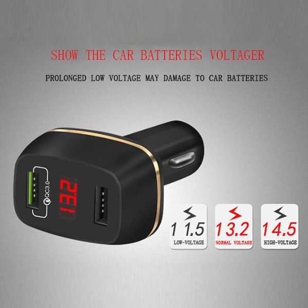 電壓顯示款-雙USB車充-QC3.0快充