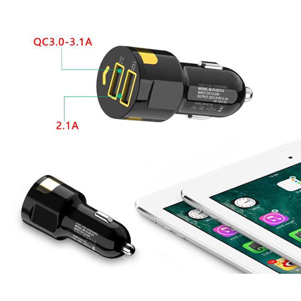 LED指示燈款-雙USB車充-QC3.0快充