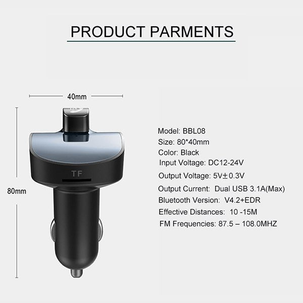 電壓顯示款-雙USB車充-可接聽電話.播放音樂