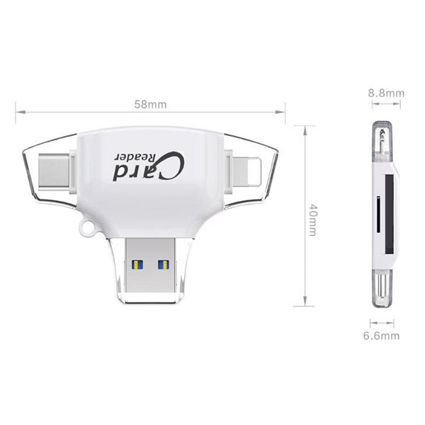 USB 2.0/Lightning/Type-C/Micro讀卡機-支援TF/SD卡-塑料材質