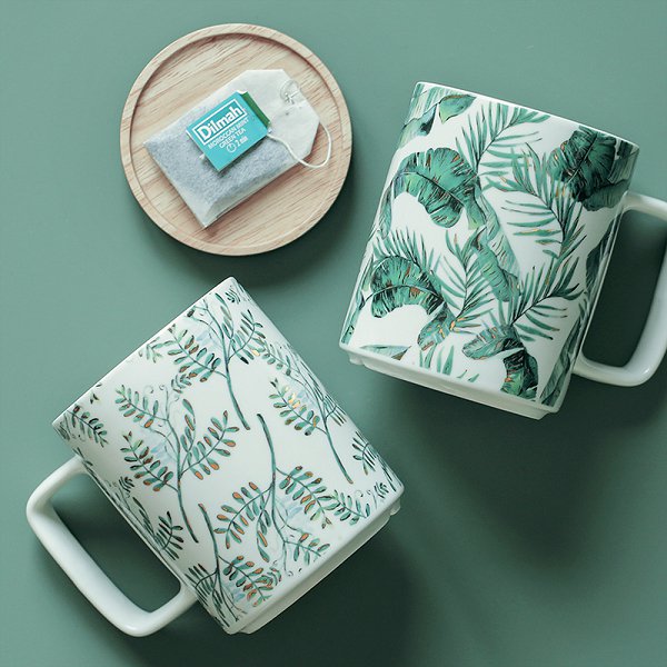 420ml清新木蓋陶瓷馬克杯-附蓋子